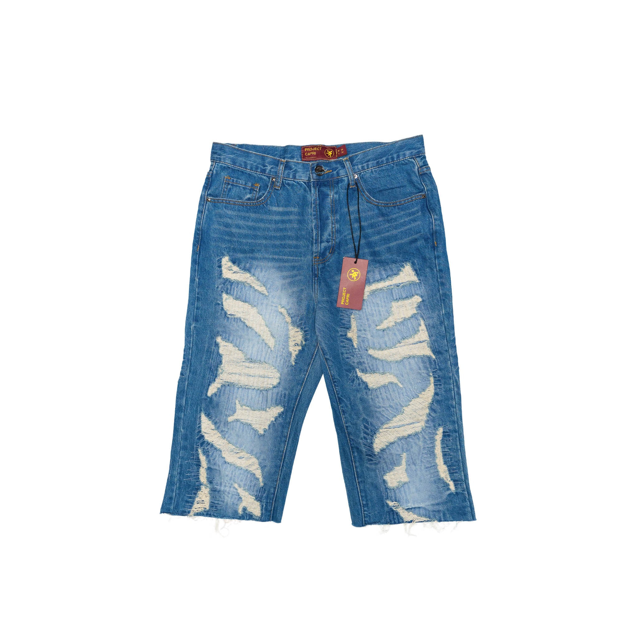 DISTRESSED CAPRI JORTS