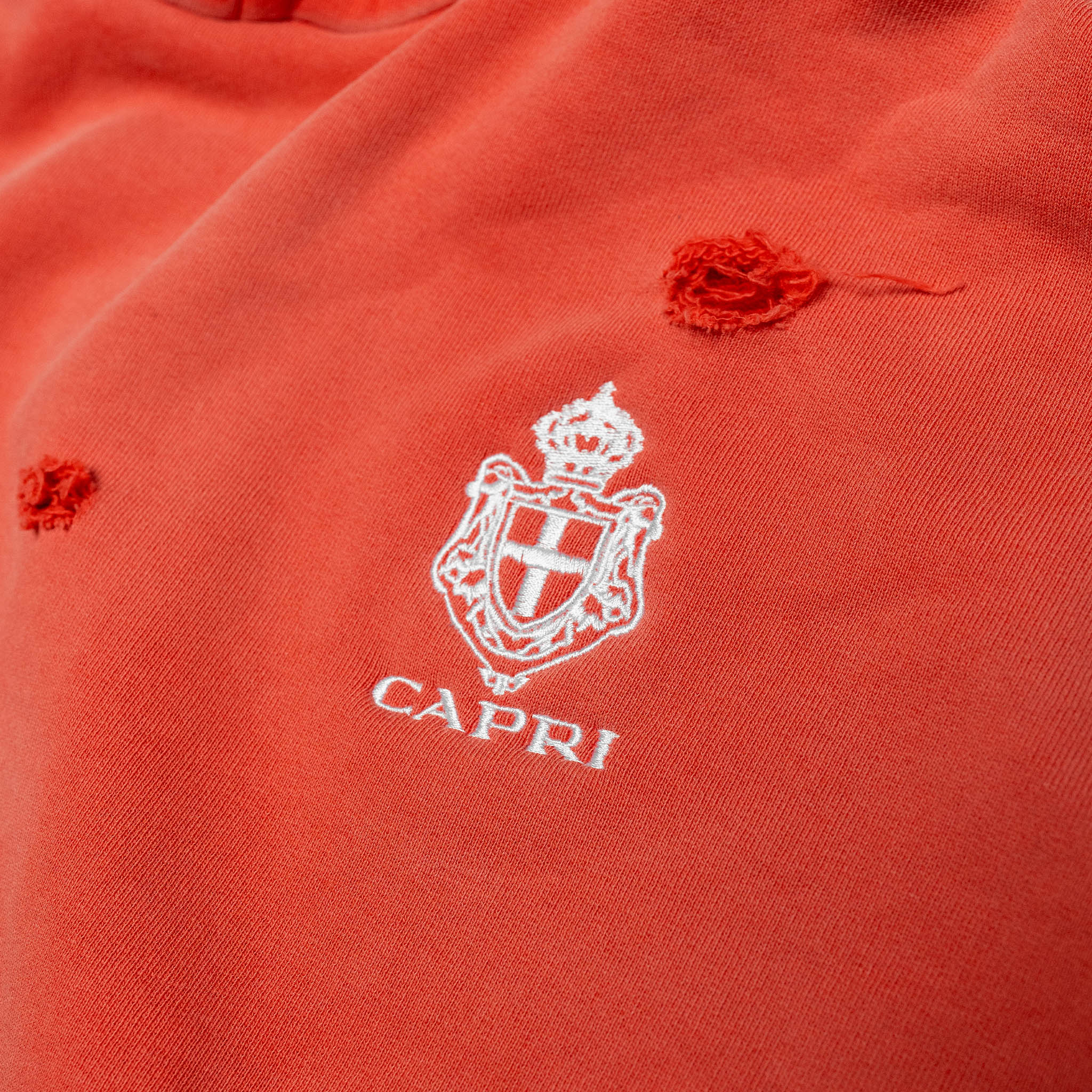 Capri Crest Hoodie embroidery detail